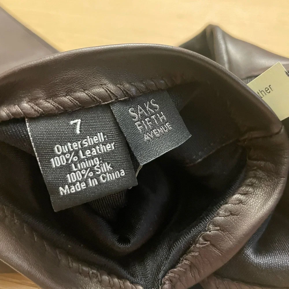 SAKS FIFTH AVENUE LONG BROWN SHEEPSKIN SILK LINED LEATHER GOLVES SIZE 7
